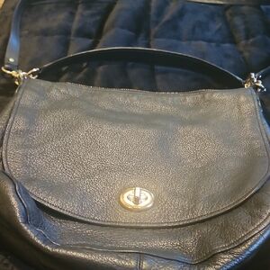 Elegant Black Leather Shoulder Bag with Gold Hardware